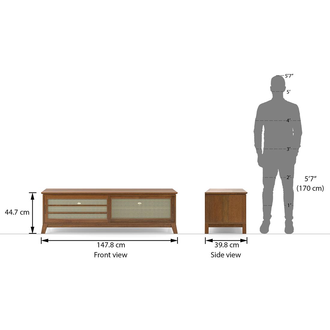 Fujiwara Solid Wood Free Standing TV Unit in Amber Walnut Finish