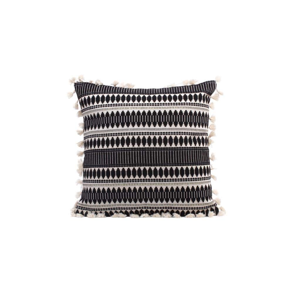Acrylic Striped Cushion Cover with Lace Set of 2 (16 X 16 Inches)