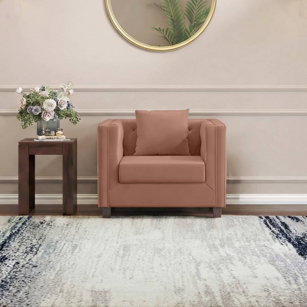 Windsor Premium 1 Seater Fabric Sofa in Mocha Mouse Velvet Colour - Urban Ladder