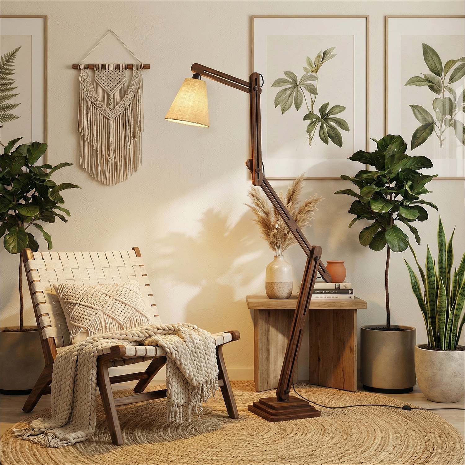 Hydra Beige Jute Floor Lamp with Beige Jute Base