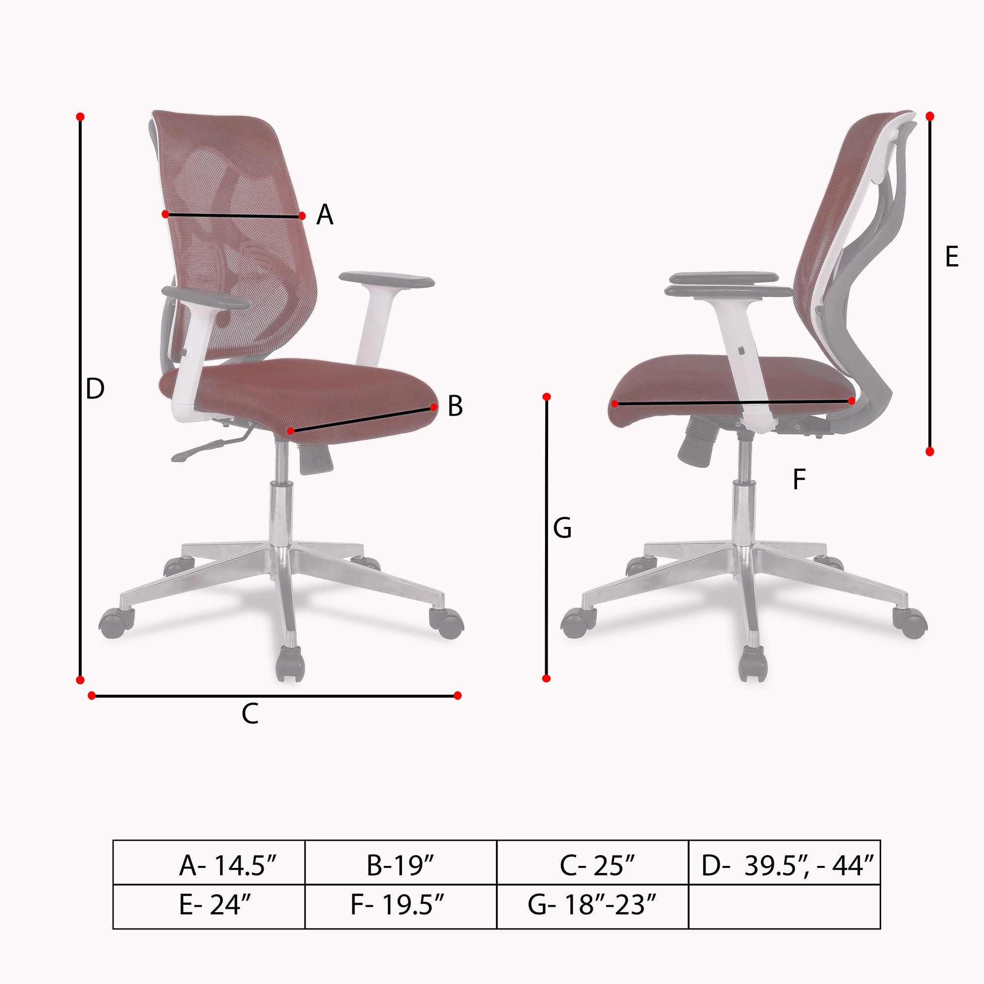 Wiwngas Mid Back Ergonomic Chair in Brown Colour