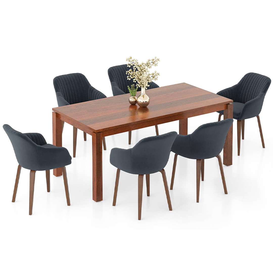 Atlas Solid Wood 6 Seater Dining Table with 6 Rochelle Lounge Chair