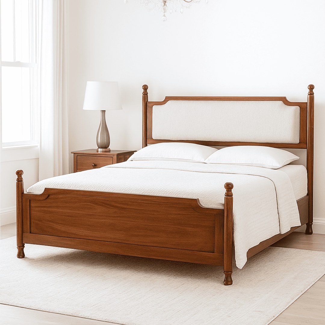 Camille Solid Wood Box Storage Queen Bed in Provincial Teak Finish with Grey Colour