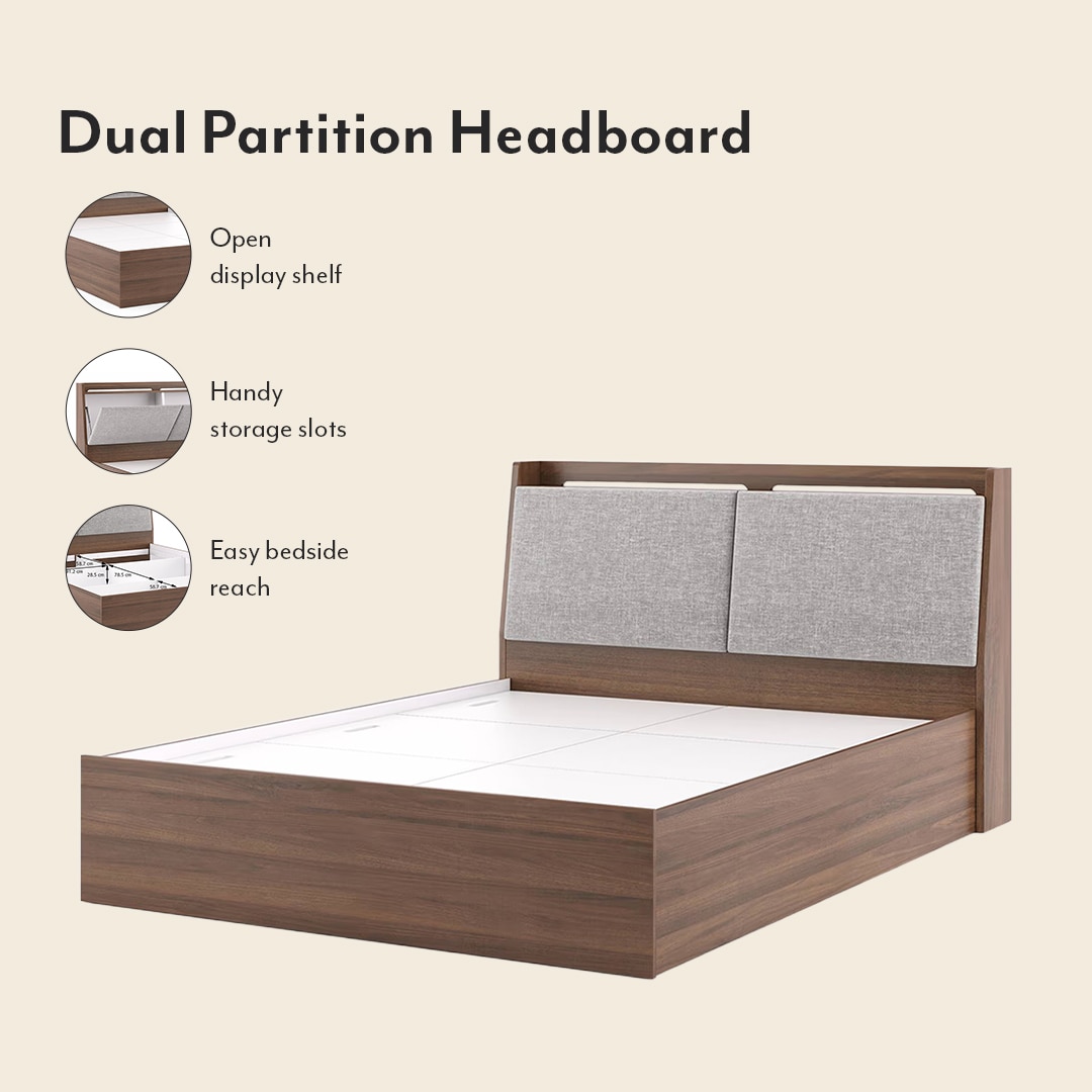 Tyra Queen Bed Box Storage In Classic Walnut Finish