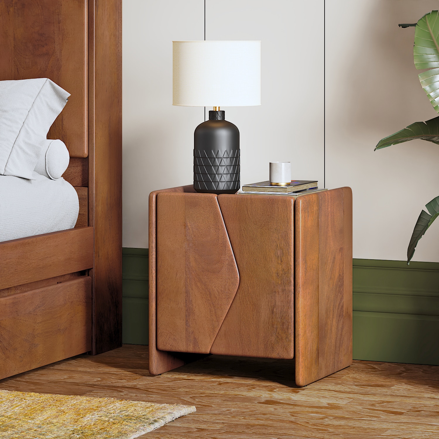 Koro Solid Wood Bedside Table In Amber Walnut Finish - Urban Ladder