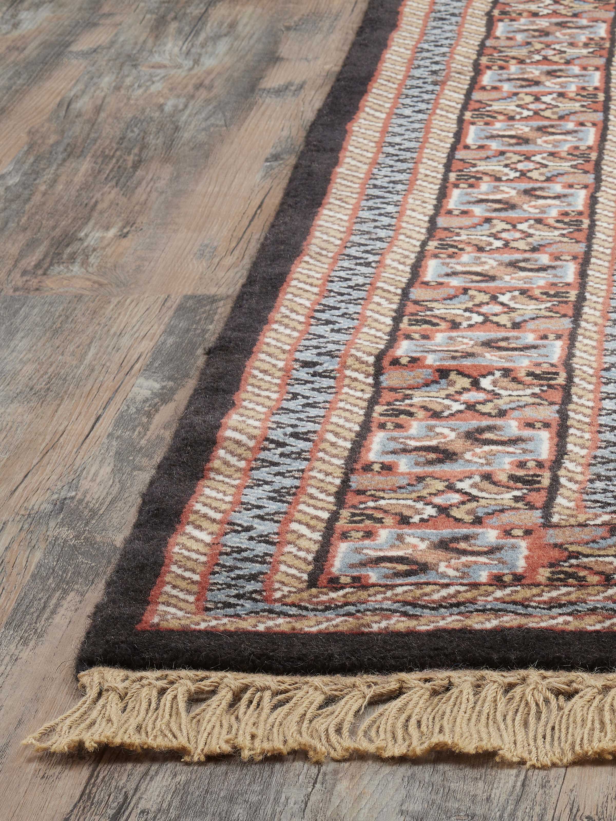 Front view capturing the rich color contrast and detailed Gwalior wool craftsmanship