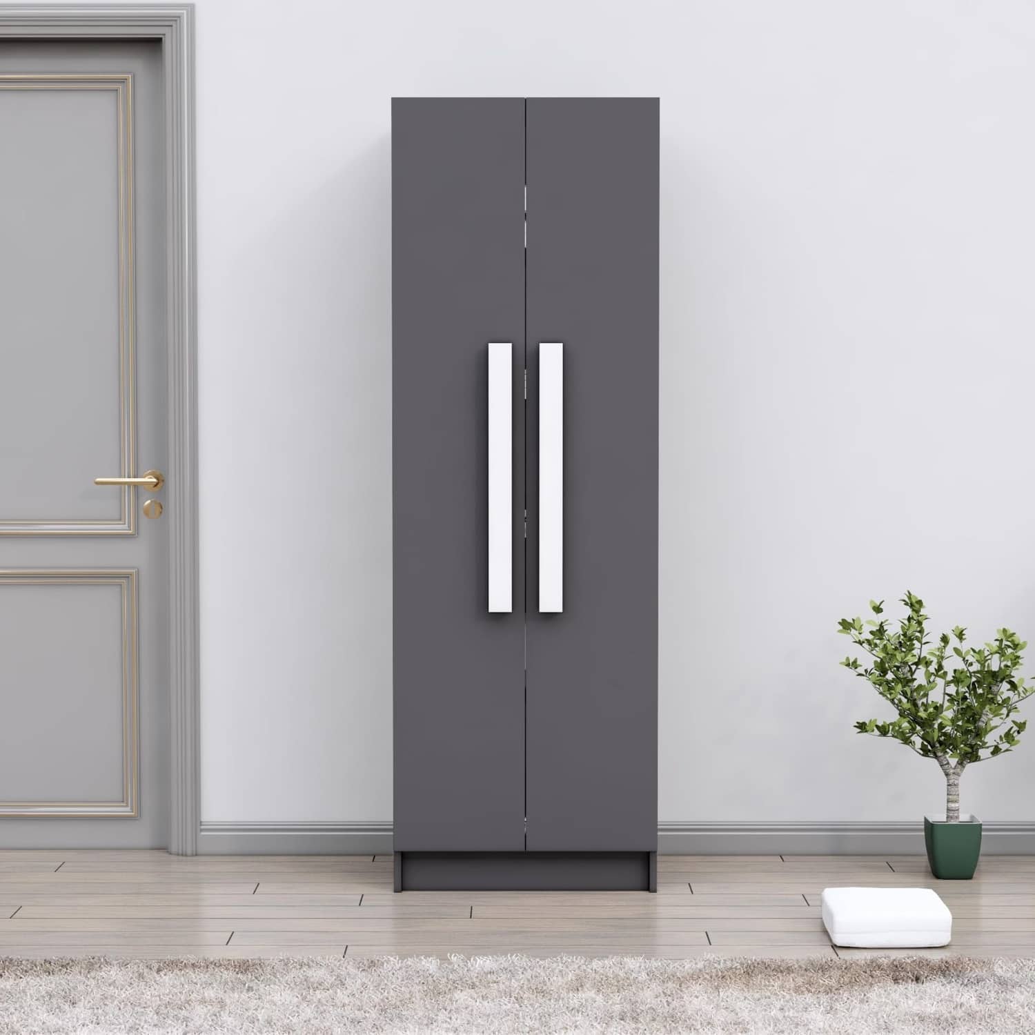 Hexa Red Wooden 2 Door Wardrobe with 4 Shelves in Slate Grey Colour - HexaRed