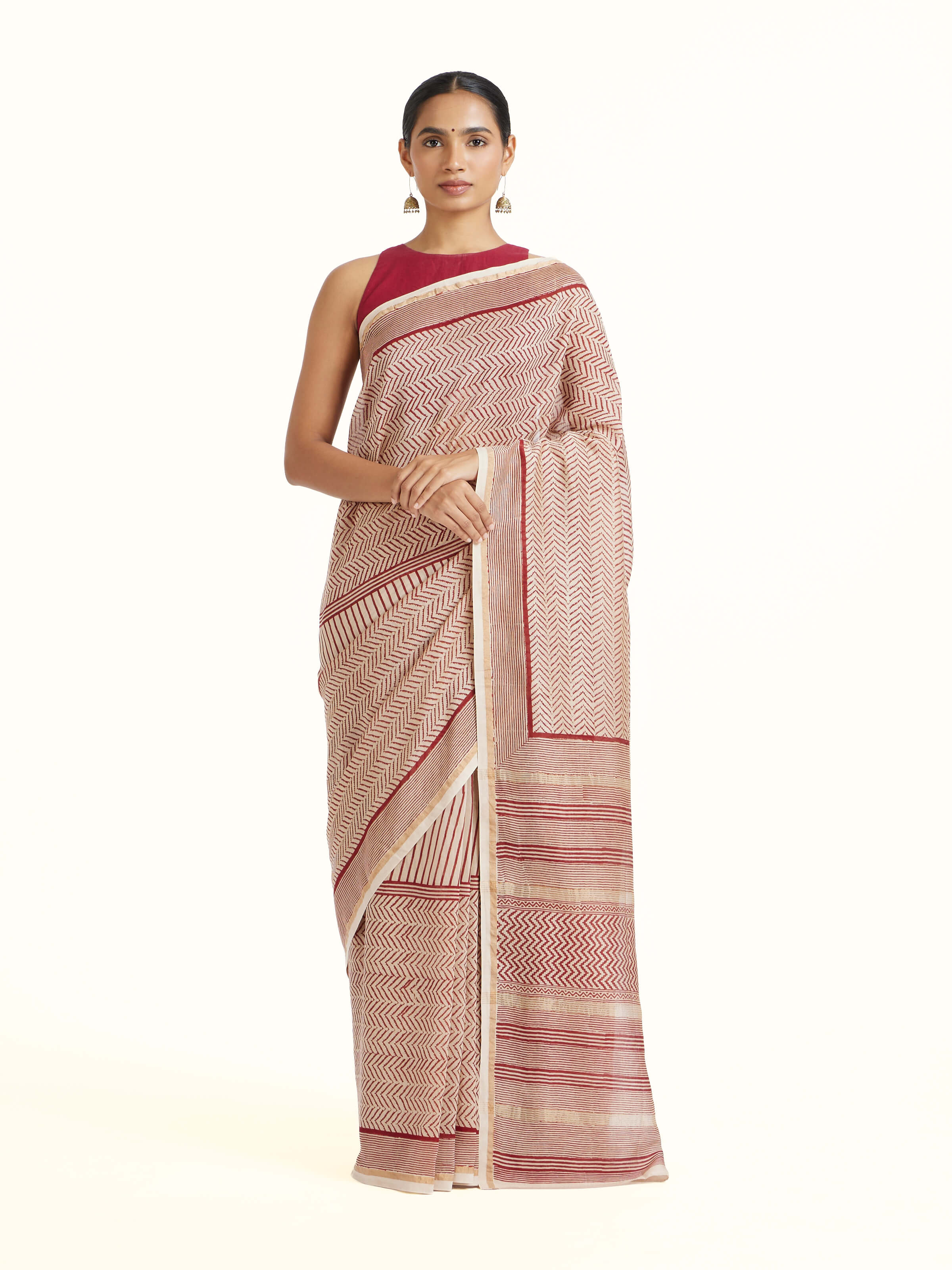Red Chanderi Cotton Silk Bagh Block Printed Saree