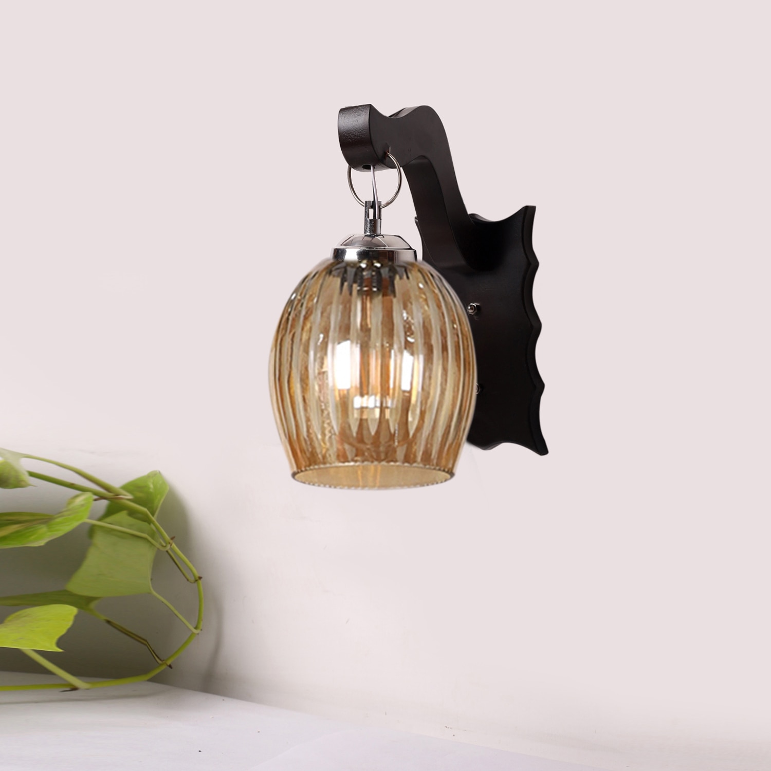 Devansh Solid Wood Electric Wall Light in Brown Colour with Lavender Shade Count of 1 Light - Devansh