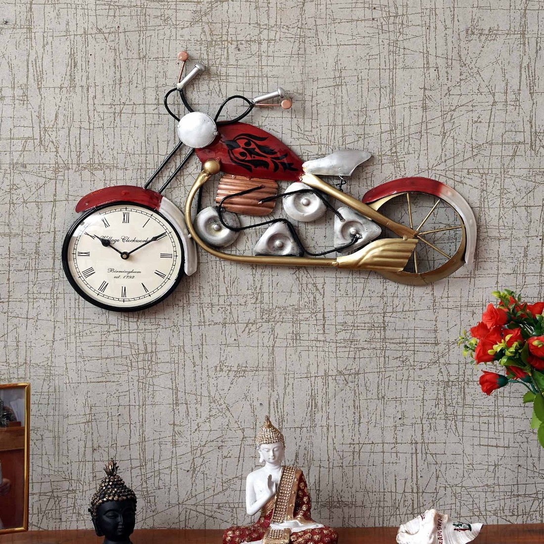 Craft Tree Metal Handpainted Decorative Bike Clock Showpiece Dial Size 6''