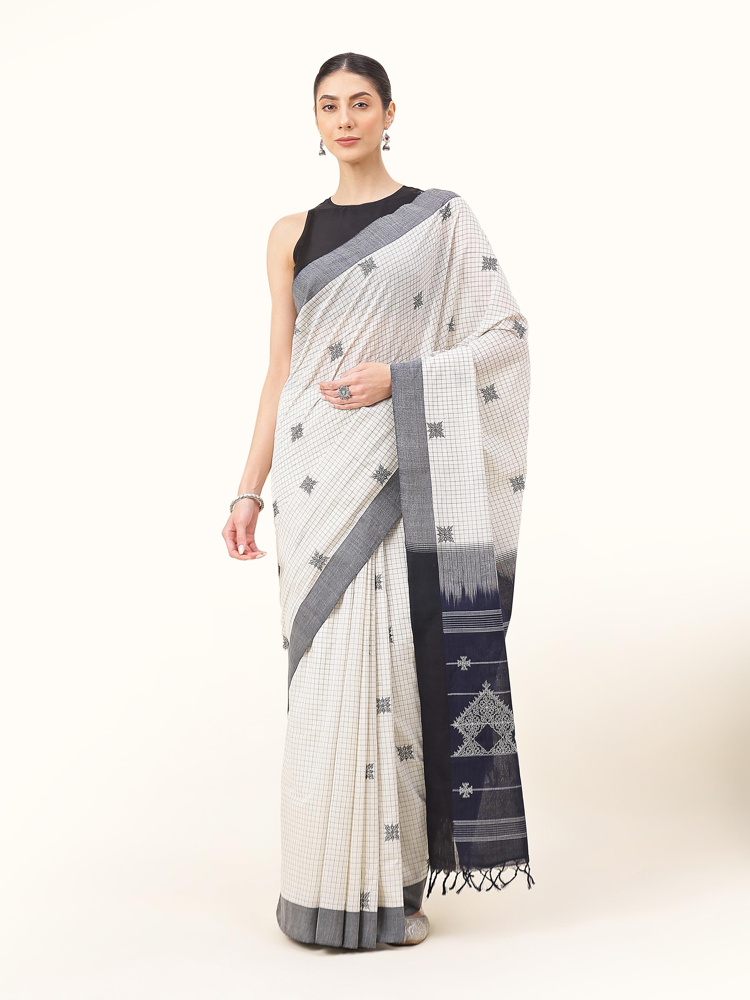 Off-white Cotton Kasuti Embroidered Saree