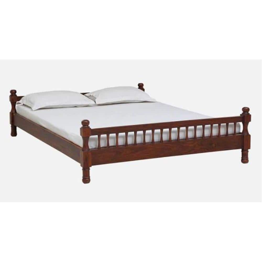 Wood Solid Wood Queen Size Non Storage Bed In Honey Oak Finish
