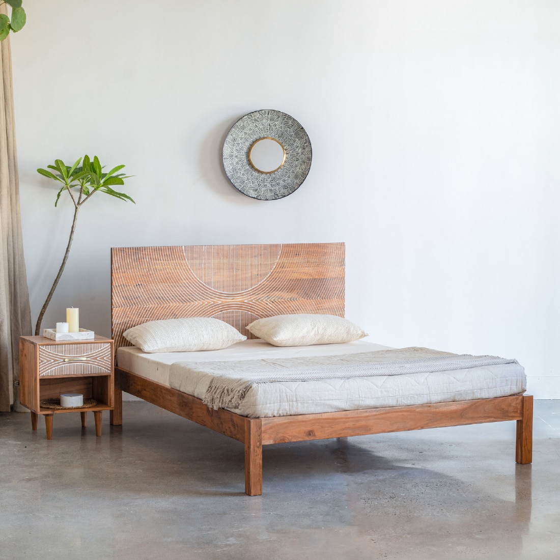 Bunka Solid Wood King Non Storage Bed in Brown Colour - Orange Tree