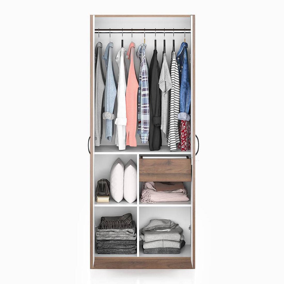 Zoey Engineered Wood 2 Door Wardrobe with Mirror in Classic Walnut Finish