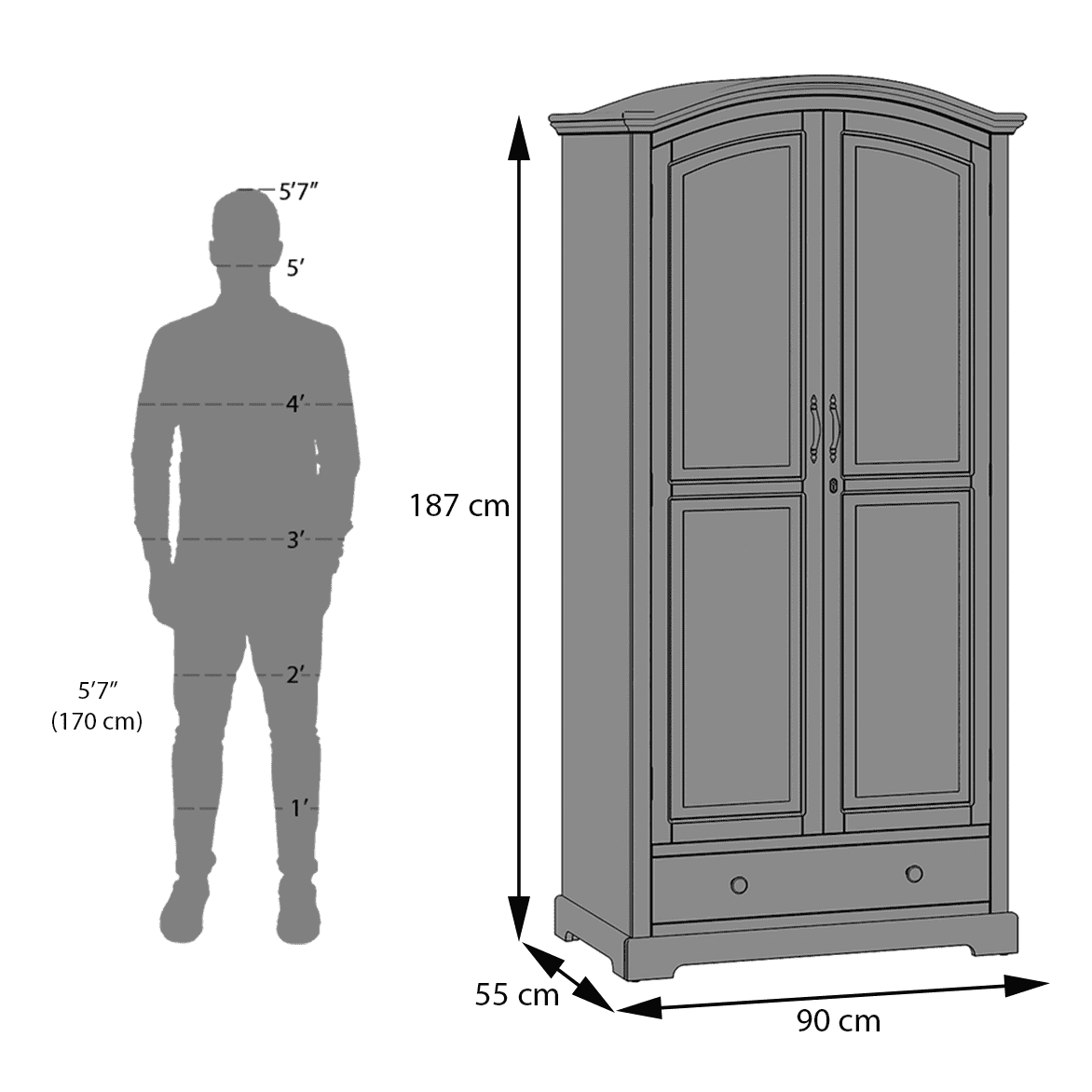 Alexandra 2 Door Wardrobe in American Walnut Finish