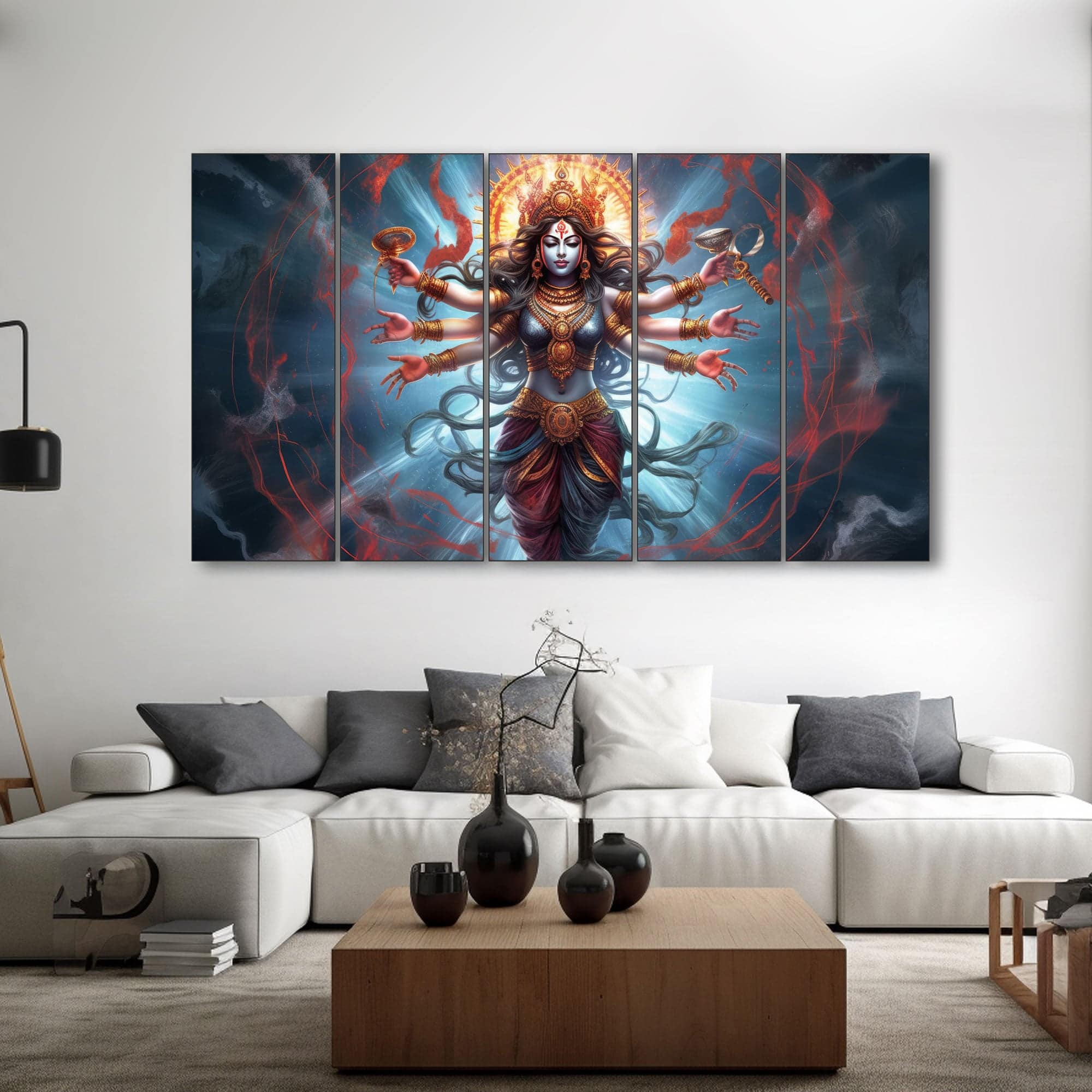 The Castle Decor Goddess Maa Kali Wall Painting Wooden Framed 27x48 Inch - The Castle Decor