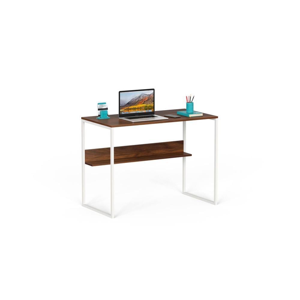 Corbyn Solo Engineered Wood Study, Laptop Table for Home or Office, WFH Desk with Additional Shelves Storage for Books and Décor Display for Adults Kids Students (Brown Maple & White Legs)