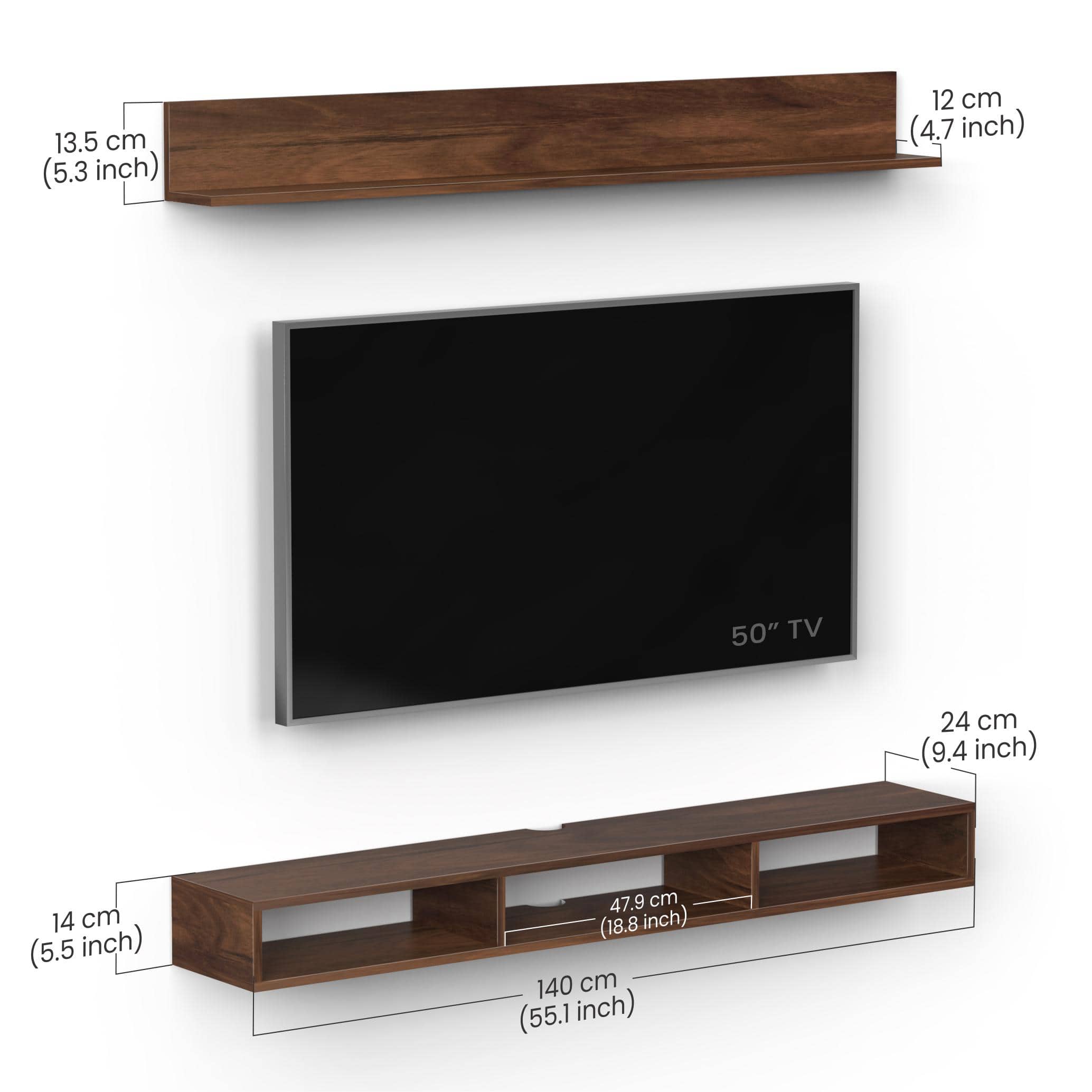 Kunsua Engineering Wood Wall Mount Tv Entertainment Unit In Brown Maple Finish