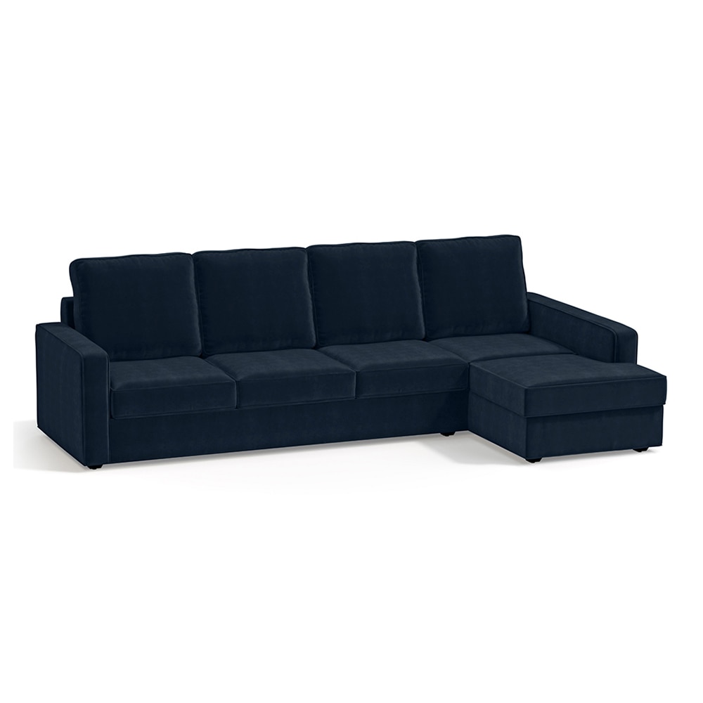 Apollo Compact Sofa (Colour : Sea Port Blue Velvet, Cushion : Soft, Back Type : High Back, Seating Capacity : Right Aligned 3 Seater + Right Aligned Chaise)