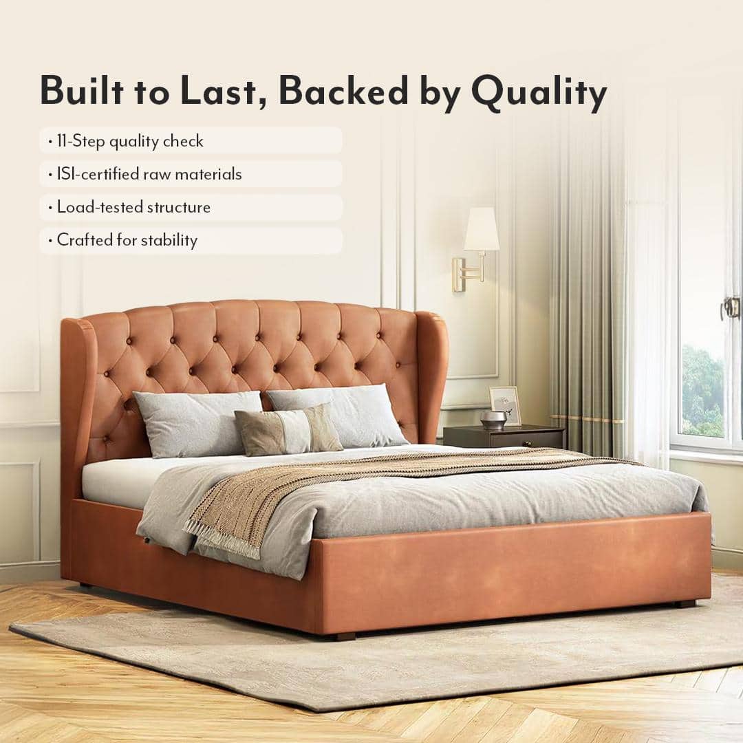 Holmebrook Upholstered Storage Bed In Hydraulic in King Size with Tan Leatherette Colour