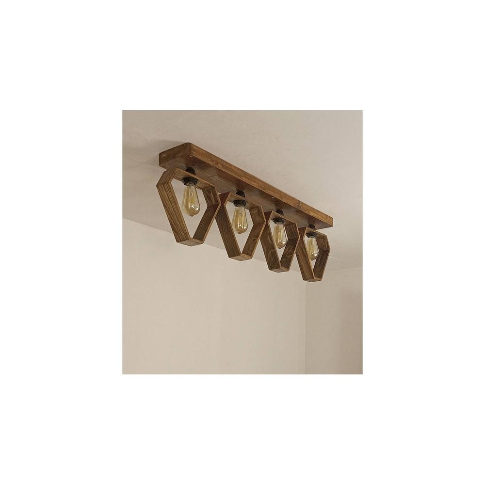 Hexad Brown Solid Wood Ceiling Light