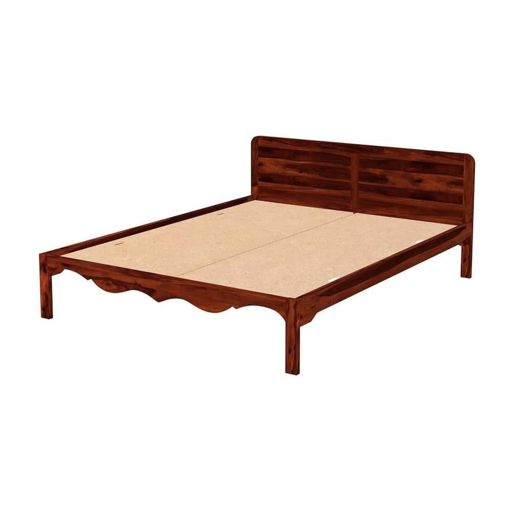 Isabella Solid Wood Queen Size Non Storage Bed In Honey Oak Finish