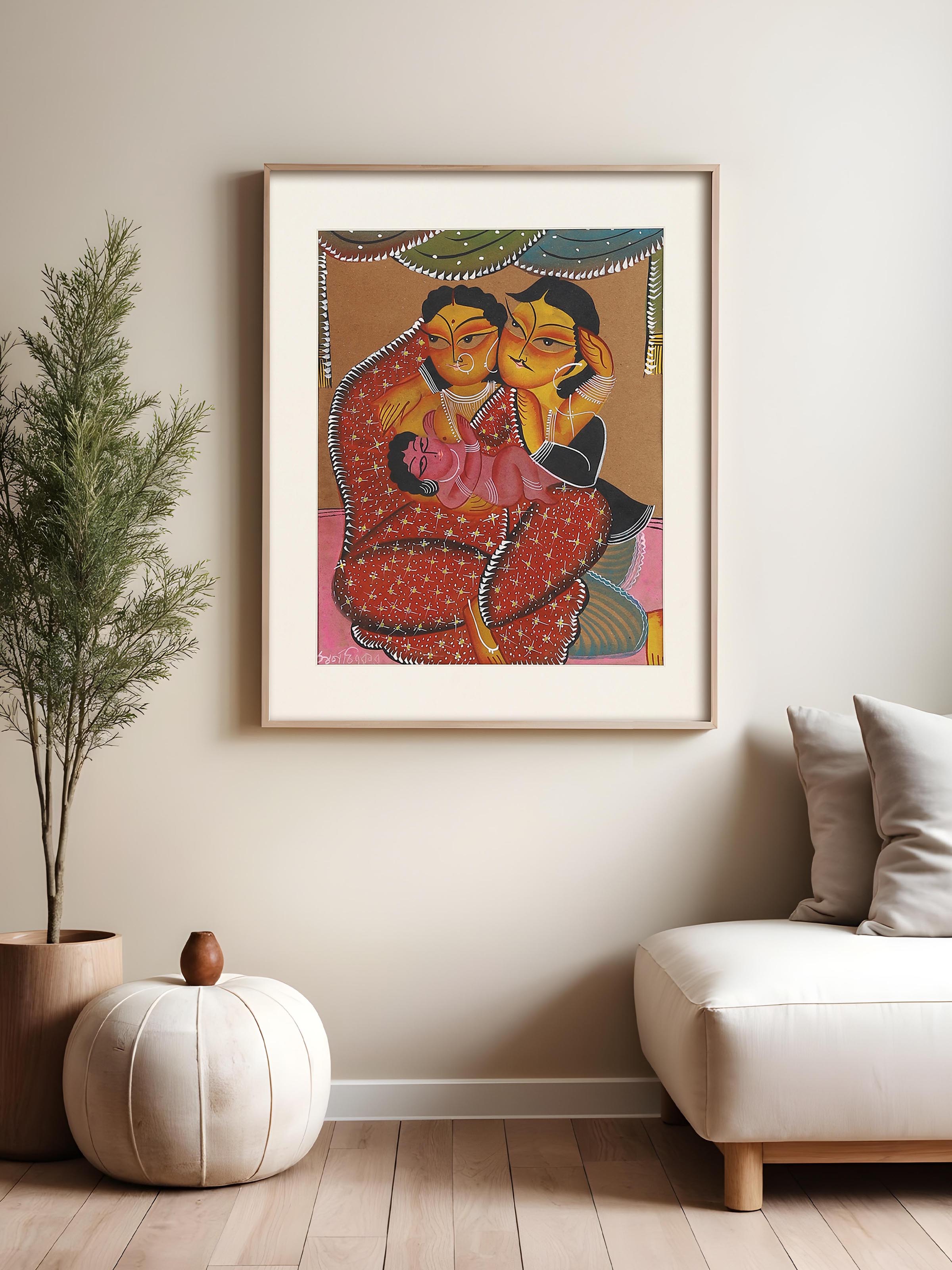 Lifestyle view of Babu culture Kalighat painting traditional Bengali folk art