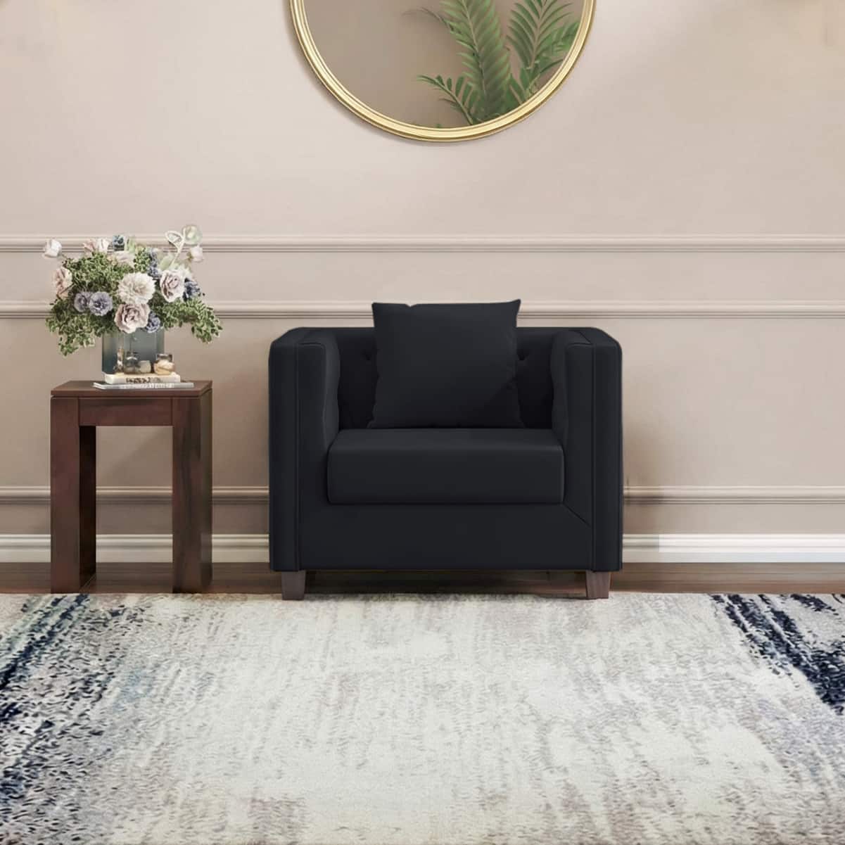 Windsor Premium 1 Seater Fabric Sofa in Deep blue velvet Colour