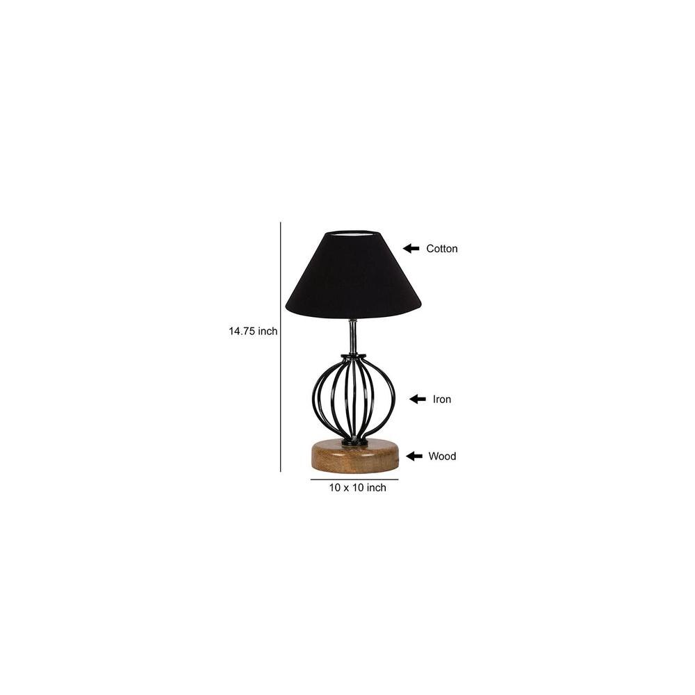 Saylor Black cotton Table lamp with Wood & Iron Base