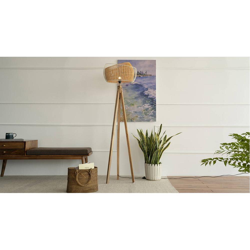 Juniper Natural & White Floor Lamp With Natural Iron Base