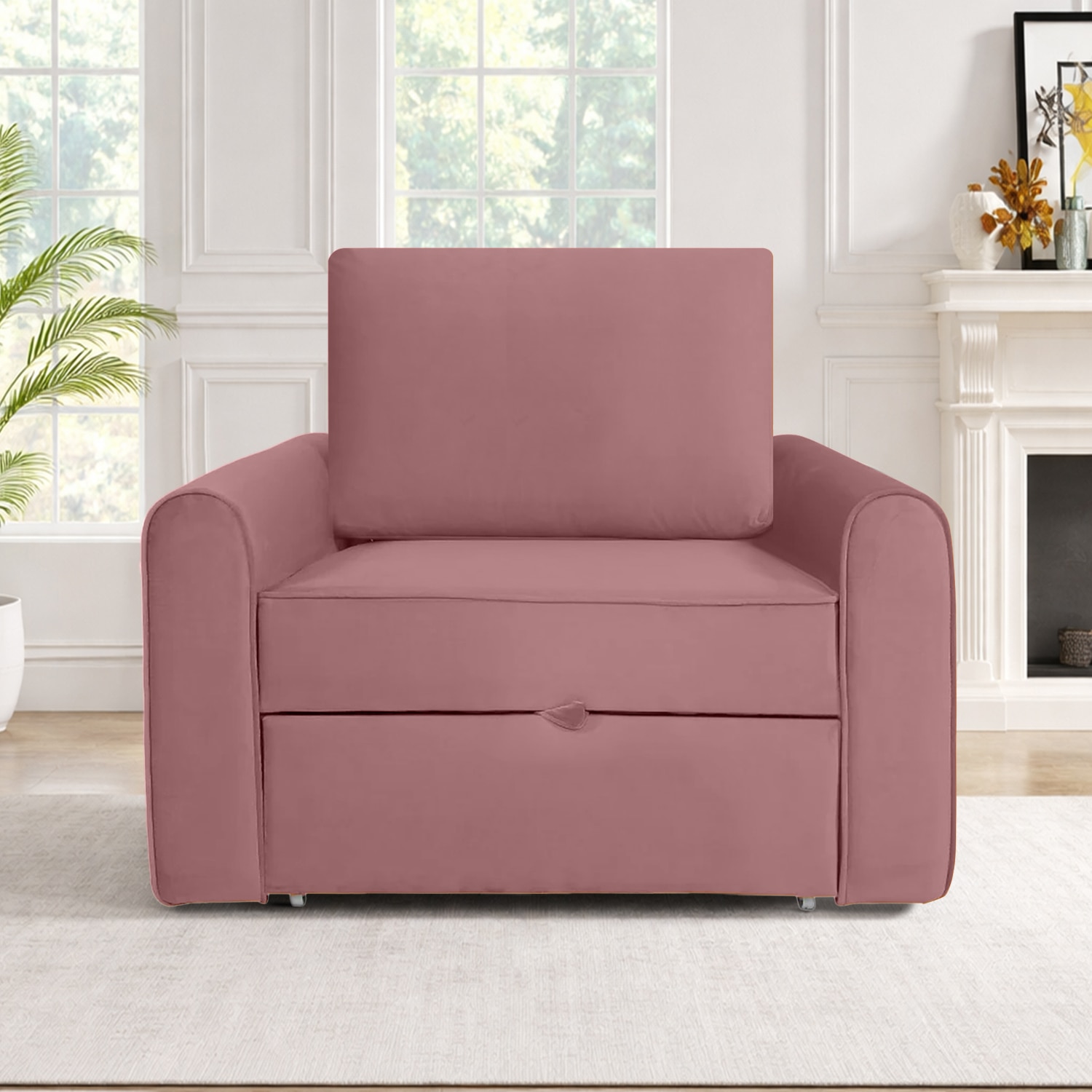 Clevam  Pull Out Sofa cum Bed  in Peach Colour - Home Lifestylez