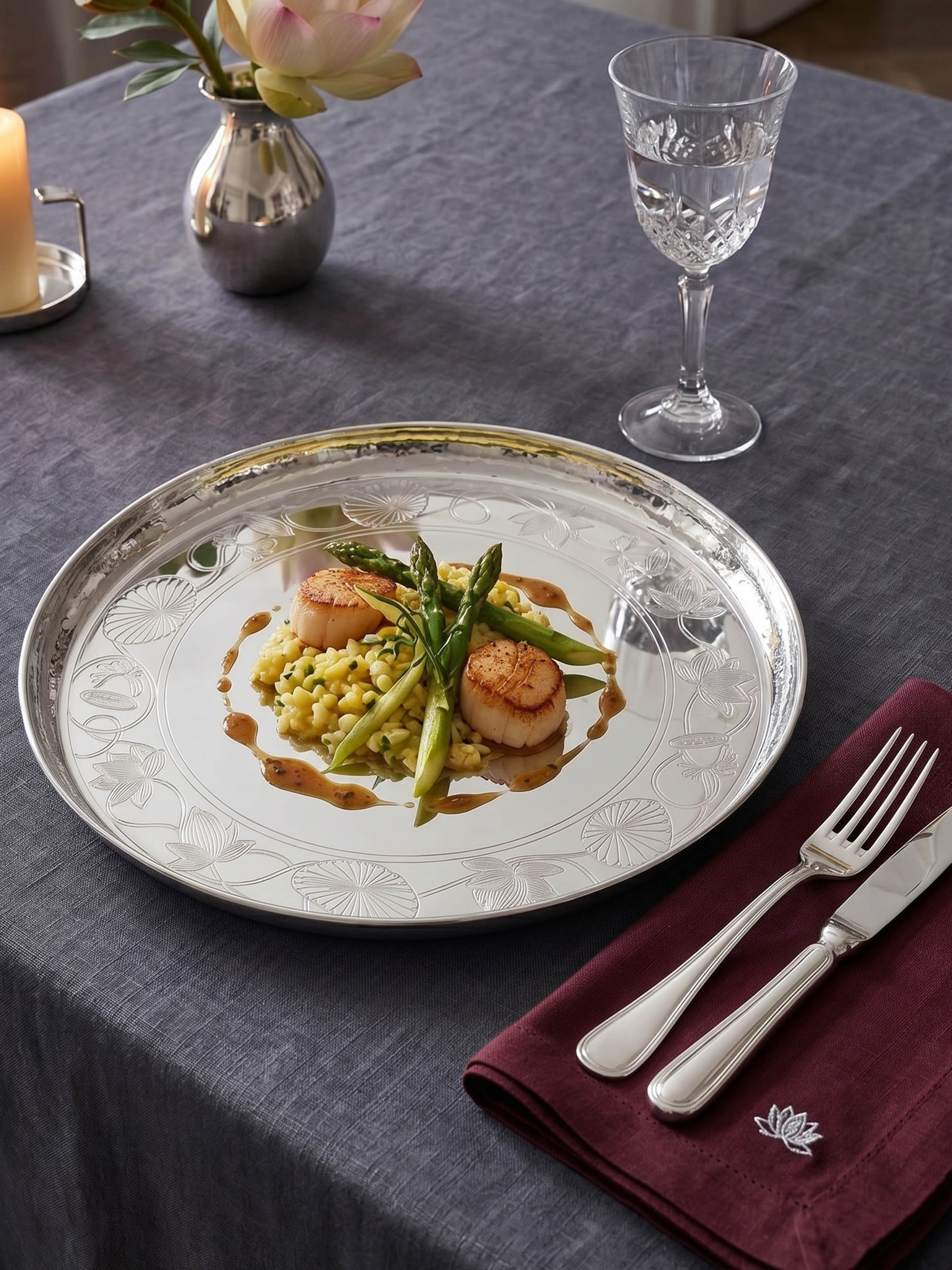 Silver Lotus Dinner Plate