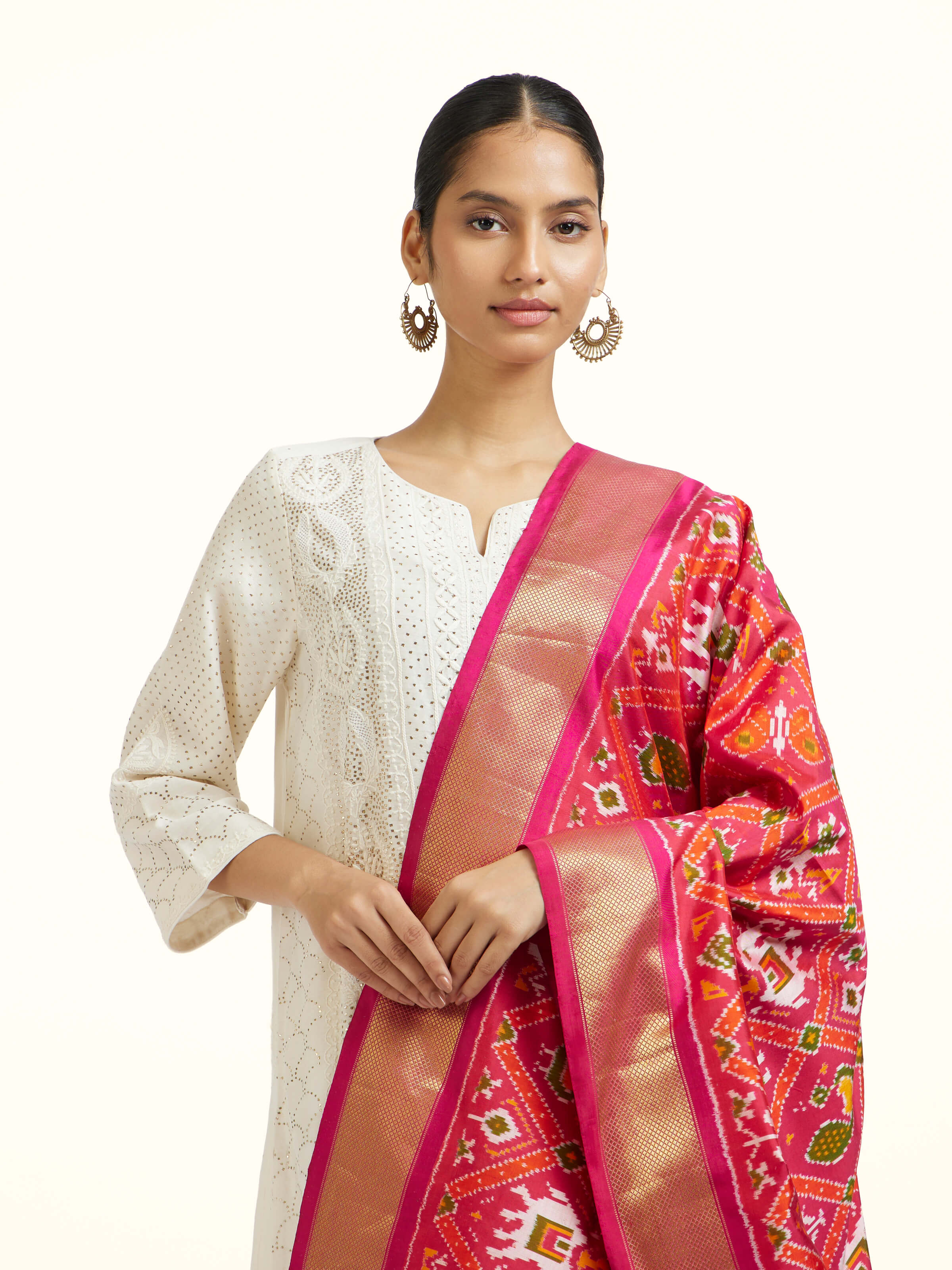 Red Silk Pochampally Weft Ikat Dupatta