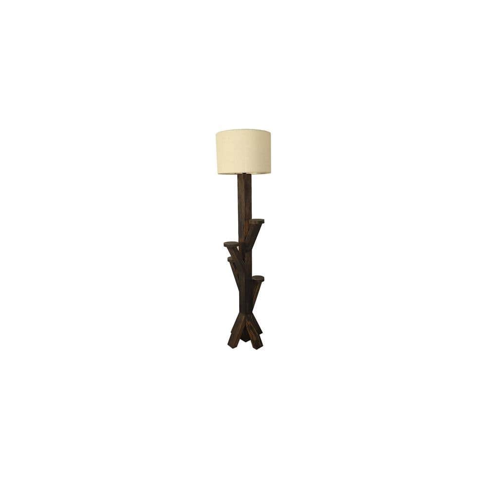 Woods Wooden Floor Lamp with Brown Base and Jute Fabric Lampshade
