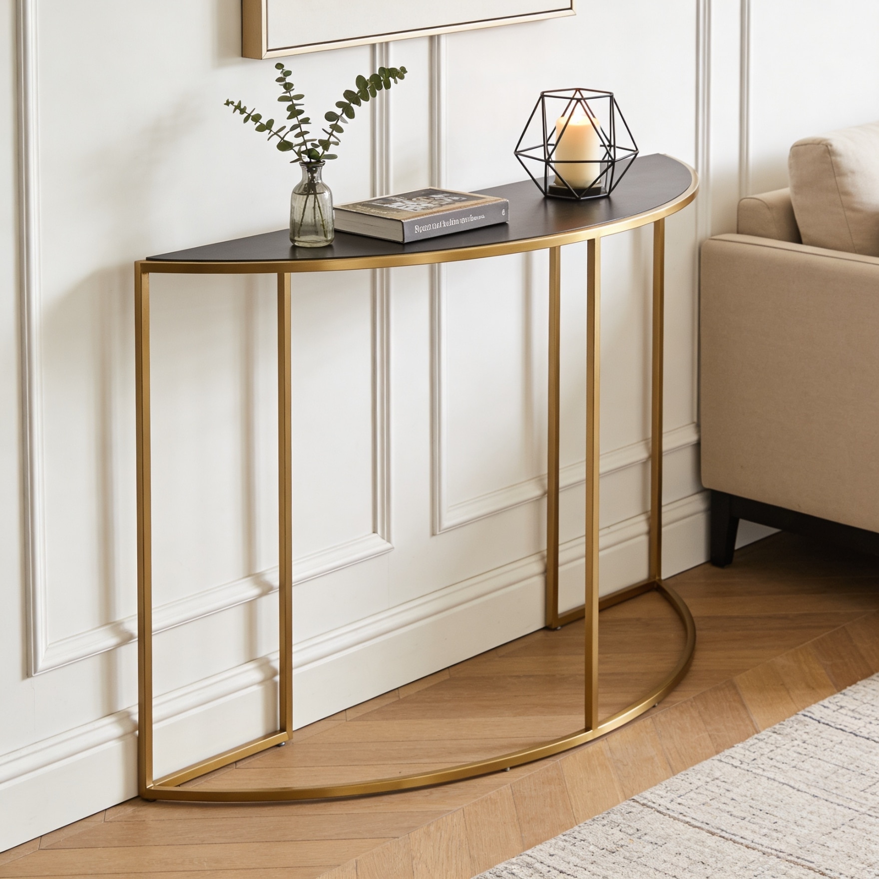 Half Round Metal Console Table in Gold Colour