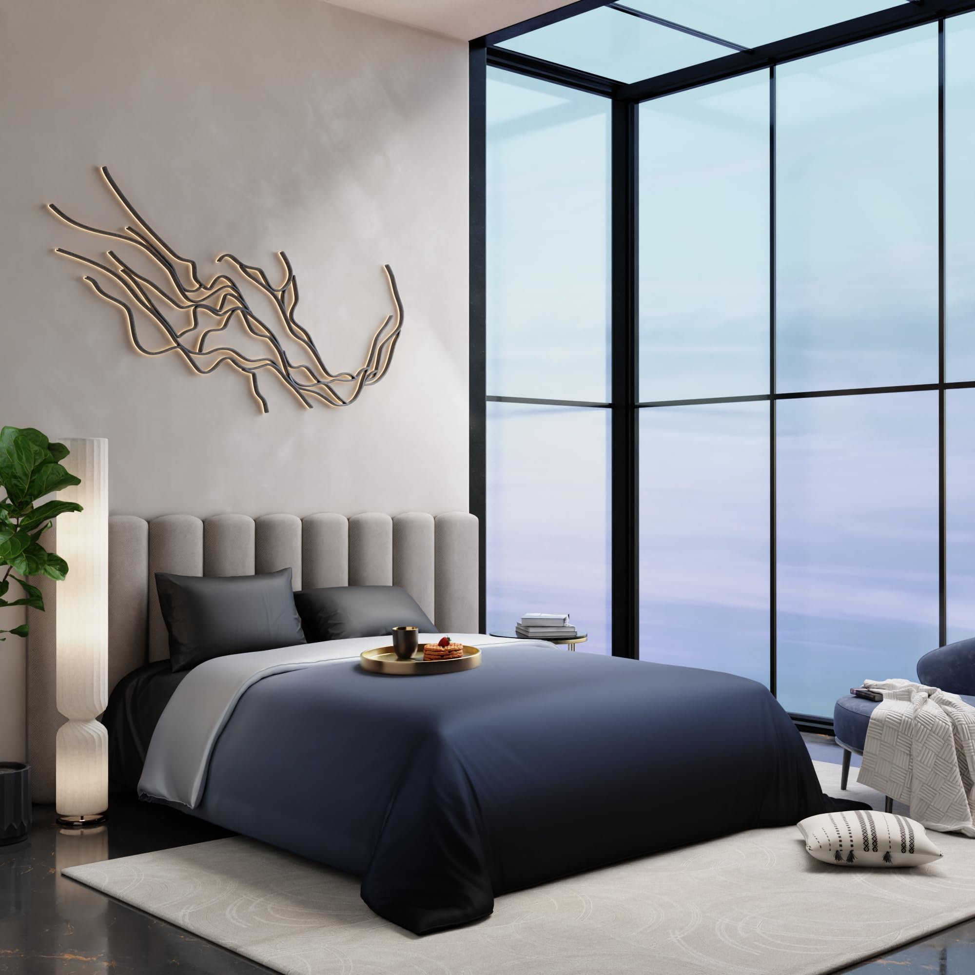 Stoa Paris Comforter for King Size Bed, 300 TC Ultra Satin Fabric  Taupe Sapphire - Stoa Paris
