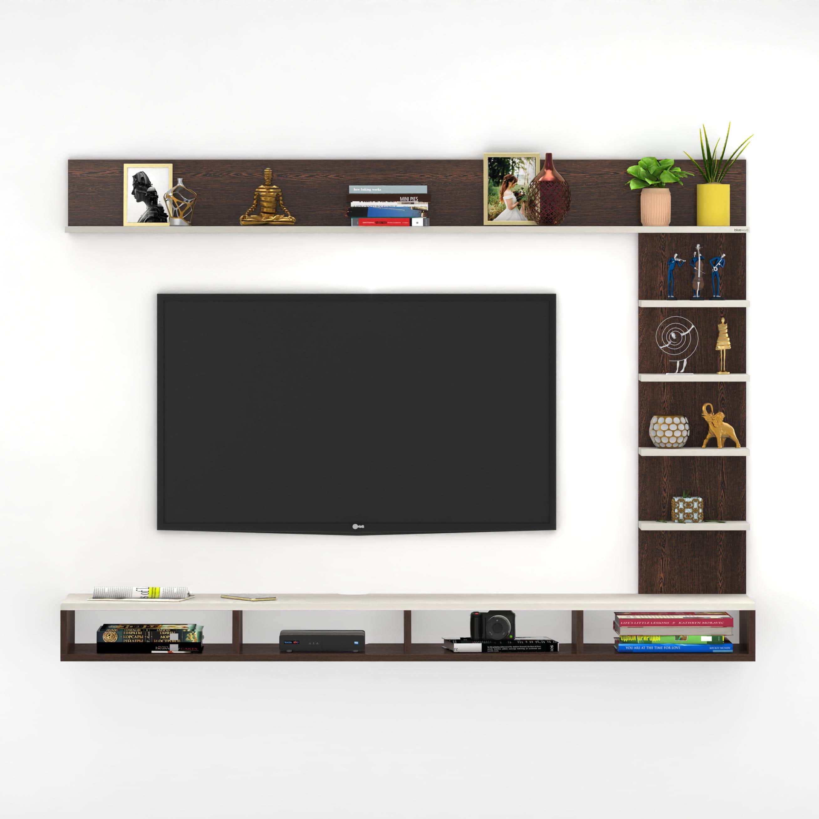 Primax Plus Large Engineering Wood Wall Mount Tv Unit In Wenge & White Finish