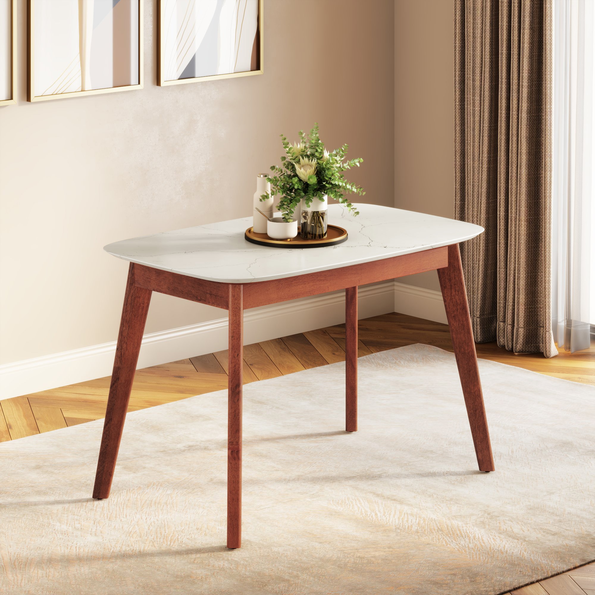Lunar Solid Wood and Carrara White 4 Seater Dining Table in Honey Finish - Urban Ladder