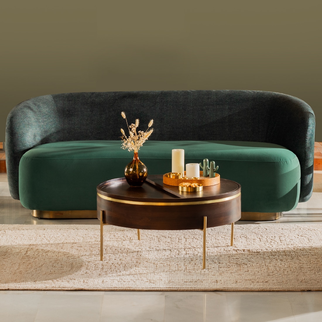 Dali Solid Wood Coffee Table in Gold Finish - Orange Tree