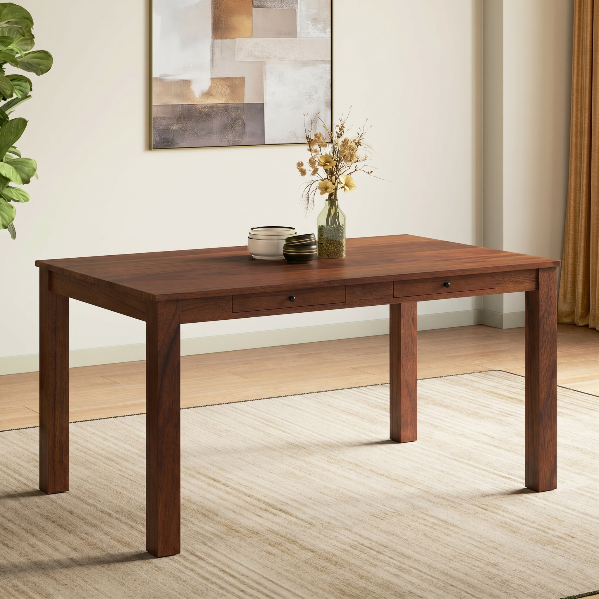 Arlo Teak Wood 6 Seater Storage Dining Table In Sienna Teak Finish - Urban Ladder