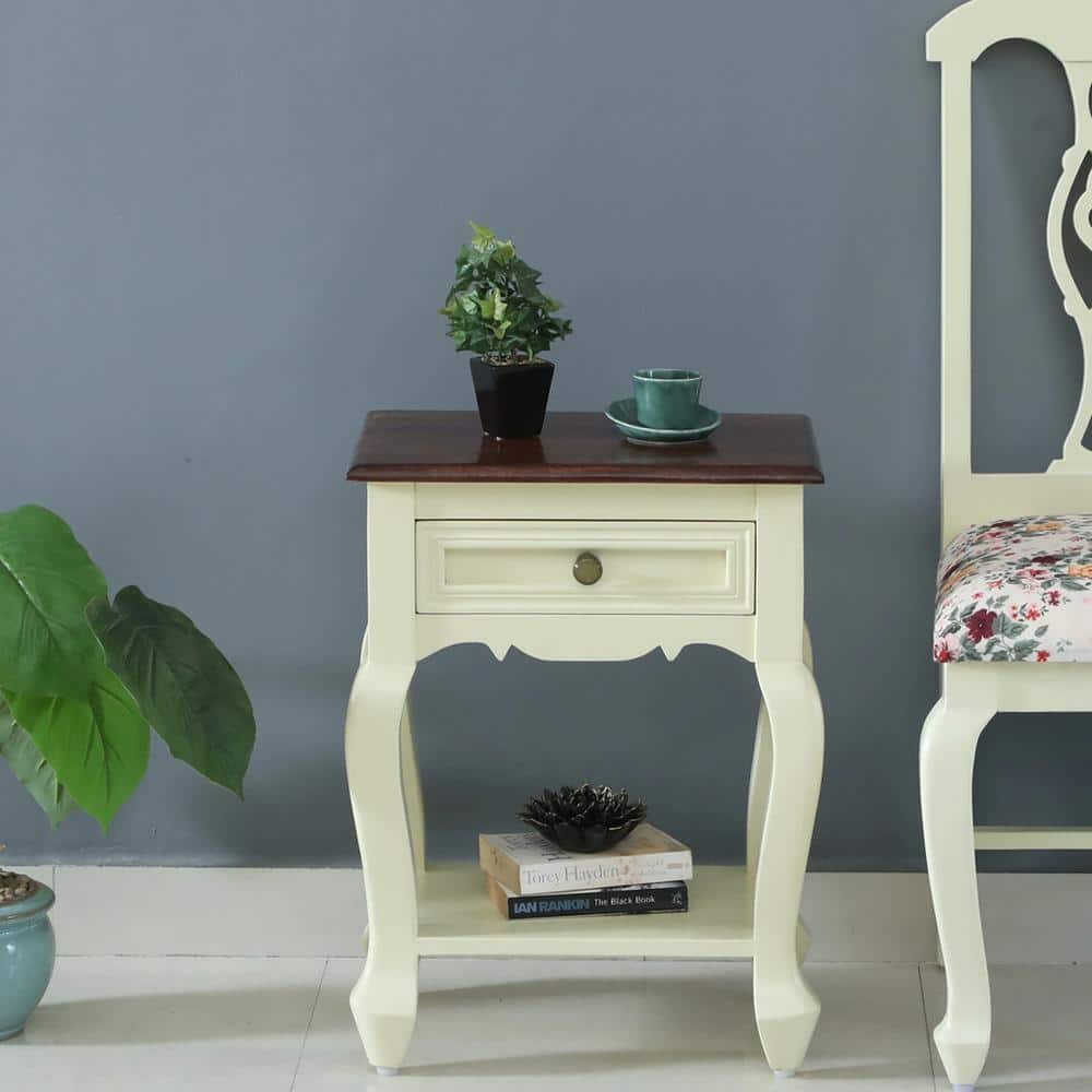 Solid Wood Bedside Table In Tulip Finish With Drawer