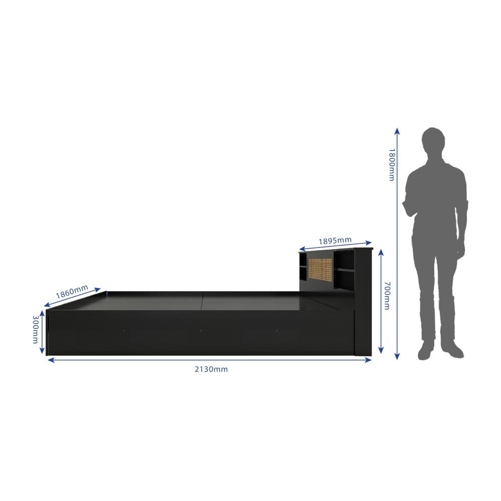 Kaito King Bed With Rattan Center Door With Nonwoven Fabric Base