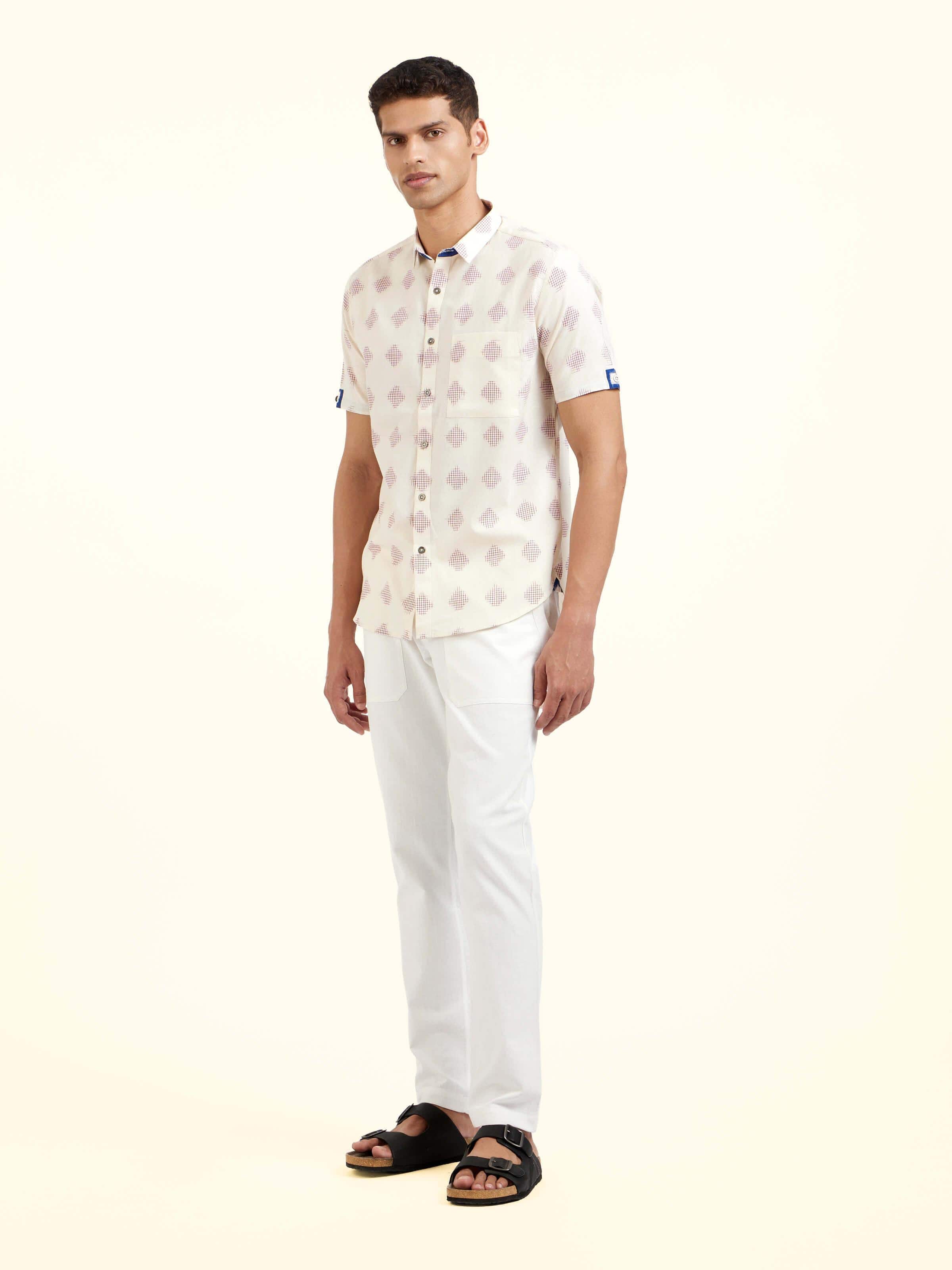 White Cotton Telangana Ikat Shirt