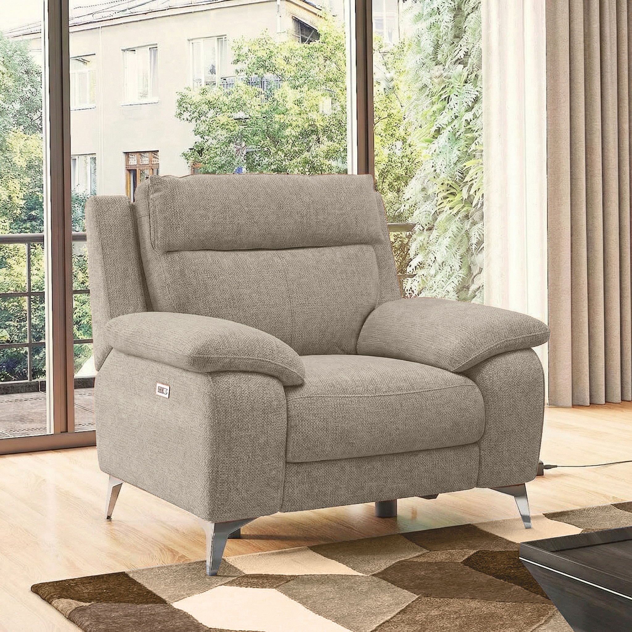 Emila Fabric One Seater Motorized Recliner in Fossil Weave Colour