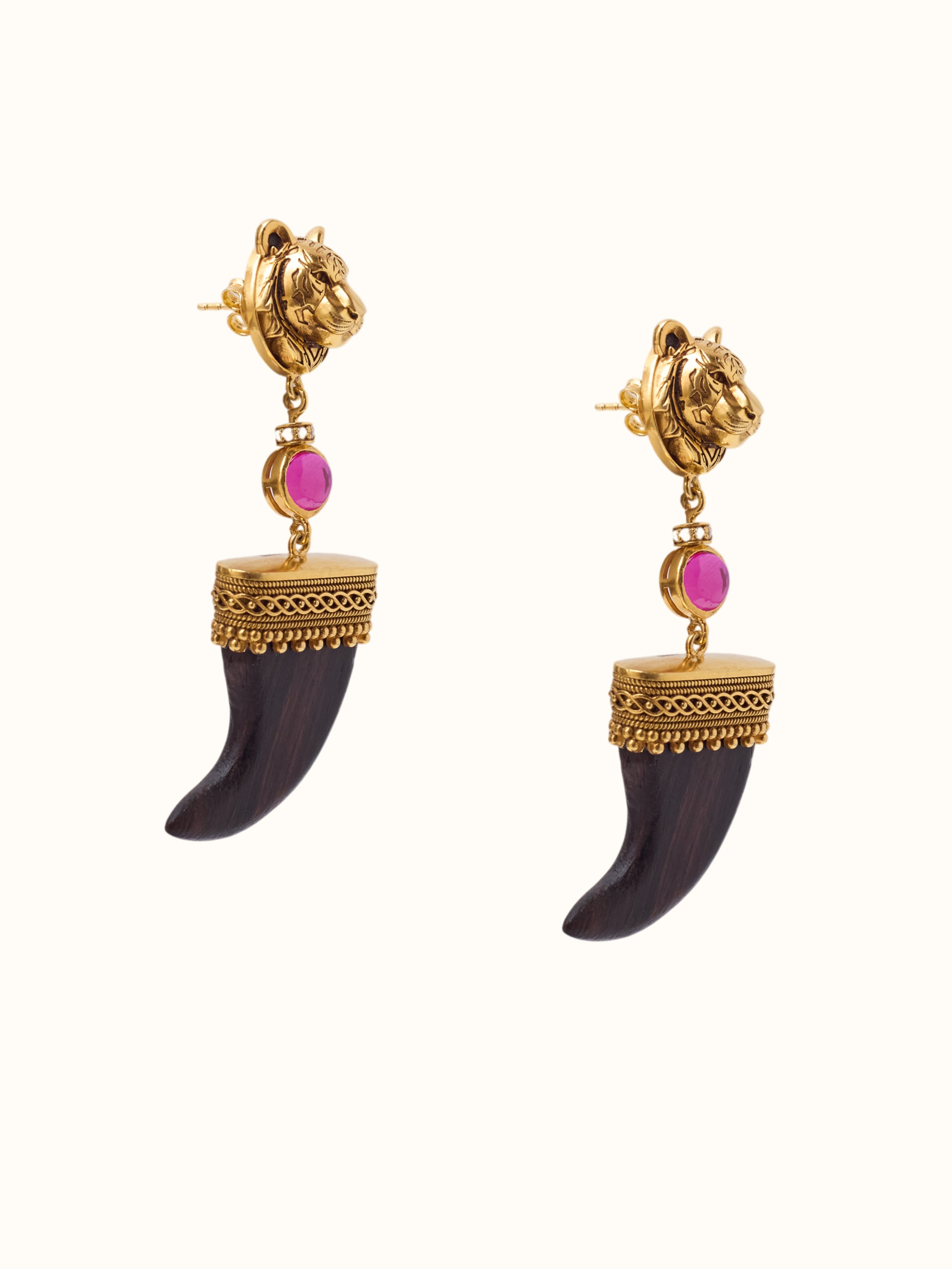 Carved Wood & Silver Drop Earrings