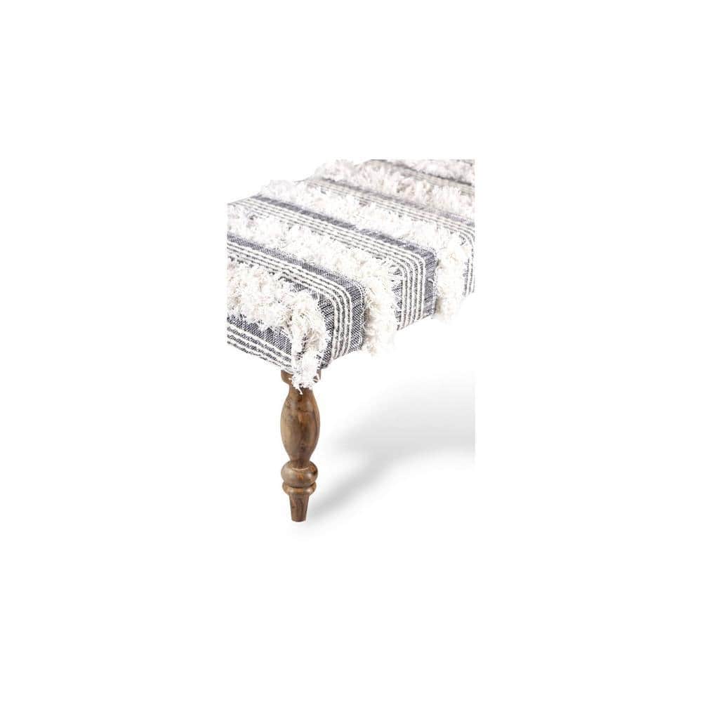 Cairo Sheesham Wood Accent Seater Bench Set With 2 Stools In Grey Fabric