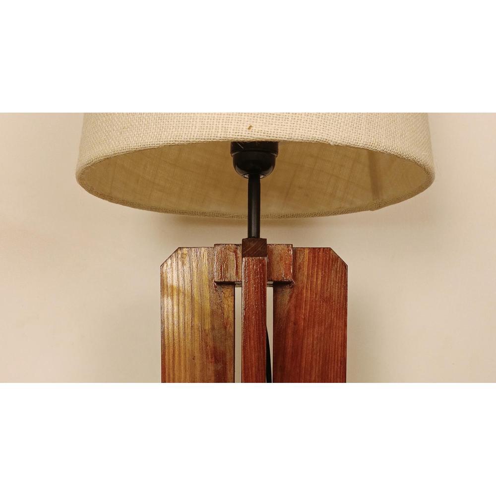 Stella Brown Wooden Table Lamp with White Fabric Lampshade
