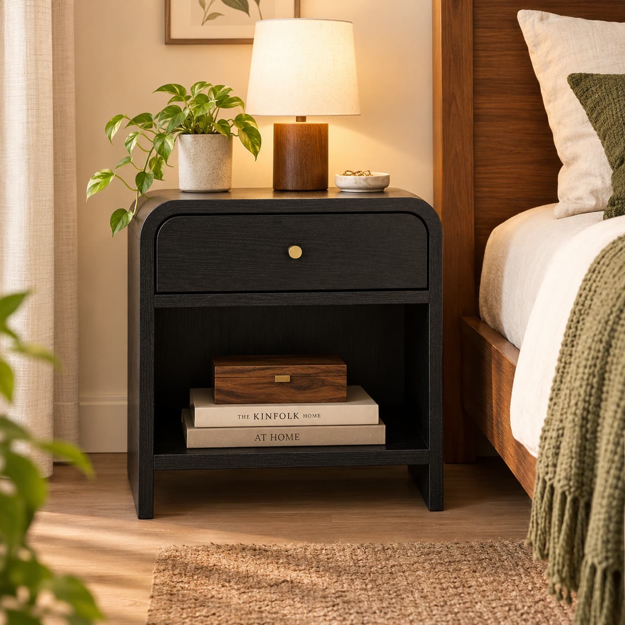 Yashvi Solid wood one Drawer bedside In Walnut Finish
