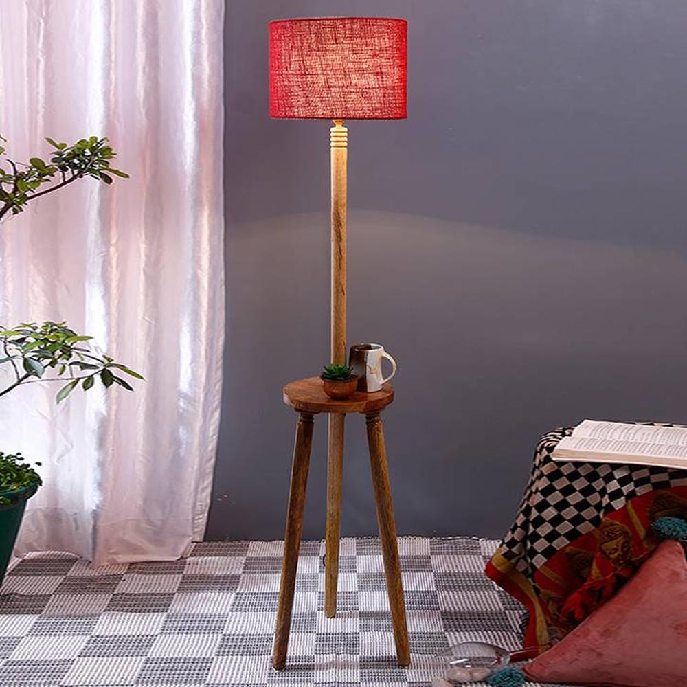 Harmon Maroon Cotton Shade Floor Lamp - Devansh