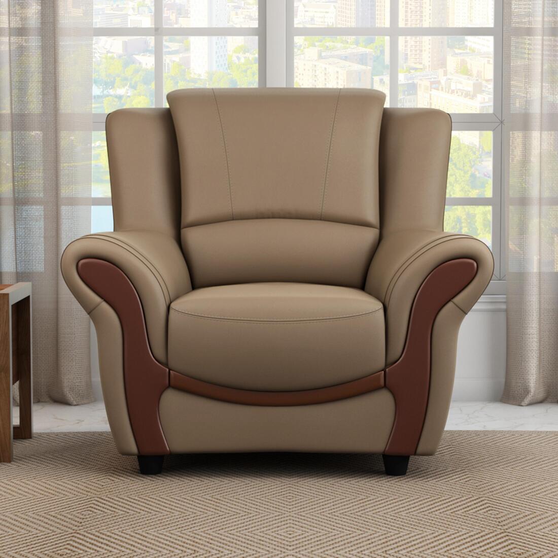 Blos 1 Seater Leatherette Sole in Mushroom Brown Colour